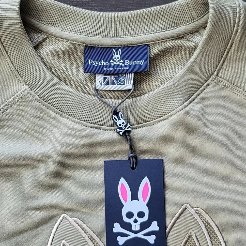 NWT Psycho Bunny Men's Cray Wet Sand Classic French Terry Crewneck Sweat…